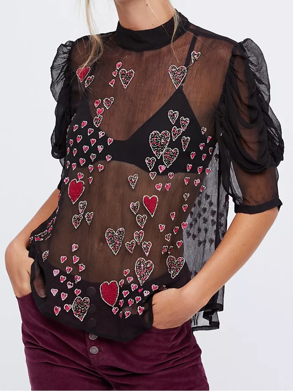 Free People So In Love Embroidered Blouse - XS